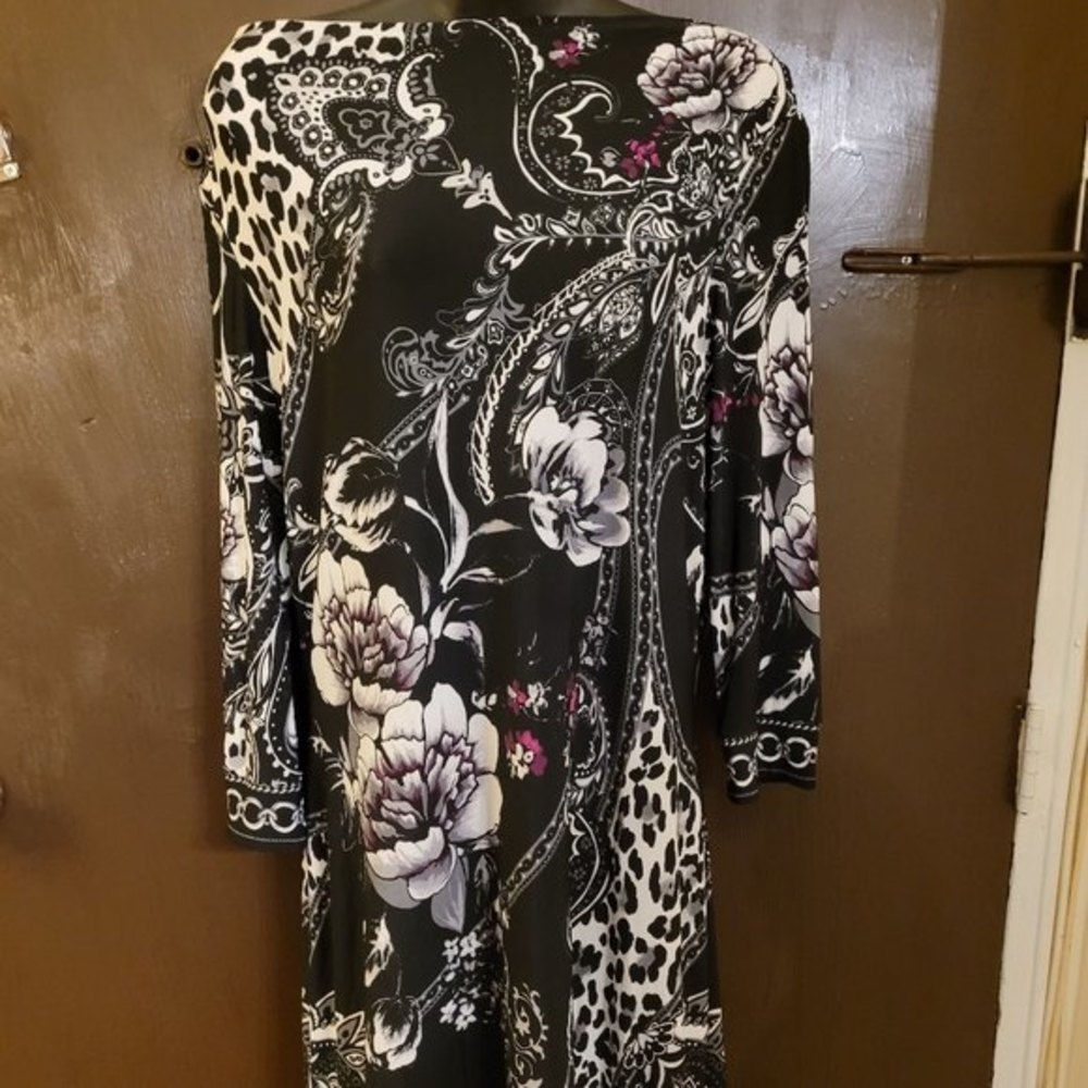 White House Black Market Floral Leopard Print Boat Neck Sheath Dress Size Medium